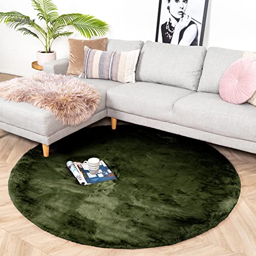 FRAAI | Home & Living Hochflor Teppich Rund - Comfy Supreme Grün Ø 230cm - Shaggy, Einfarbig - Ländlich, Modern, Skandinavisch - Wohnzimmer, Esszimmer, Schlafzimmer - Fellteppich - Carpet von FRAAI | Home & Living