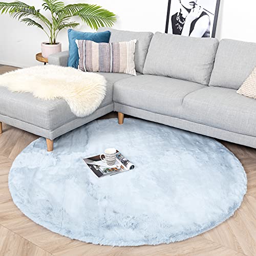 FRAAI | Home & Living Hochflor Teppich Rund - Comfy Supreme Hellblau Ø 80cm - Shaggy, Einfarbig - Ländlich, Modern, Skandinavisch - Wohnzimmer, Esszimmer, Schlafzimmer - Fellteppich - Carpet von FRAAI | Home & Living