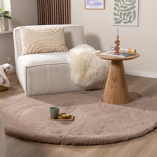 FRAAI | Home & Living Hochflor Teppich Rund - Comfy Supreme Taupe Ø 120cm - Shaggy, Einfarbig - Ländlich, Modern, Skandinavisch - Wohnzimmer, Esszimmer, Schlafzimmer - Fellteppich - Carpet von FRAAI | Home & Living