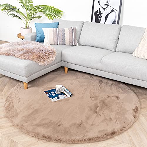 FRAAI | Home & Living Hochflor Teppich Rund - Comfy Supreme Taupe Ø 80cm - Shaggy, Einfarbig - Ländlich, Modern, Skandinavisch - Wohnzimmer, Esszimmer, Schlafzimmer - Fellteppich - Carpet von FRAAI | Home & Living