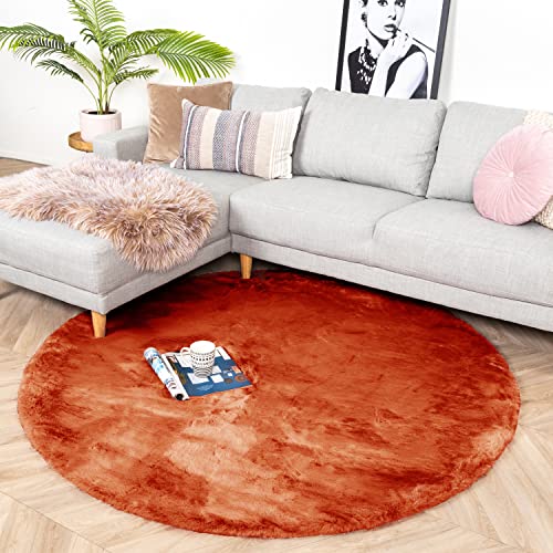 FRAAI | Home & Living Hochflor Teppich Rund - Comfy Supreme Terracotta Ø 120cm - Shaggy, Einfarbig - - Wohnzimmer, Schlafzimmer - Fellteppich - Carpet von FRAAI | Home & Living