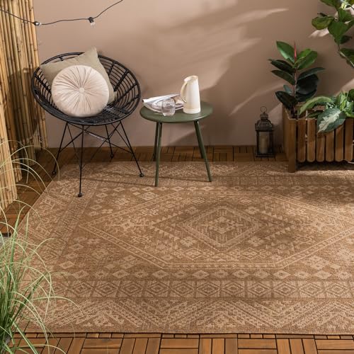 FRAAI | Home & Living Garten Teppich Jute - Mavi Medaillon Creme Braun 160x230cm - Wetterfest - Synthetik, Polypropylen - Flachgewebe - Garten - Terrasse - Carpet von FRAAI | Home & Living