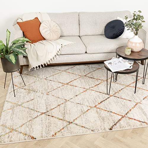 FRAAI | Home & Living Hochflor Teppich - Blend Lines Creme Bunt 80x150cm - Asymmetrische, Kariert, Gestreift, Geometrisch - Boho, Ländlich, Modern, Skandinavisch, Retro - Wohnzimmer, Esszimmer, von FRAAI | Home & Living