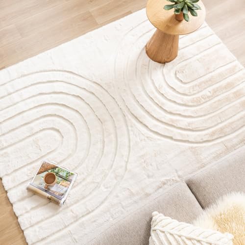 FRAAI | Home & Living Hochflor Teppich - Carvy Arches Creme 160x230cm - Asymmetrische, Sonstige - Boho, Klassik, Industrielle, Ländlich, Modern, Skandinavisch - Wohnzimmer, Kinderzimmer, Schlafzimmer, von FRAAI | Home & Living