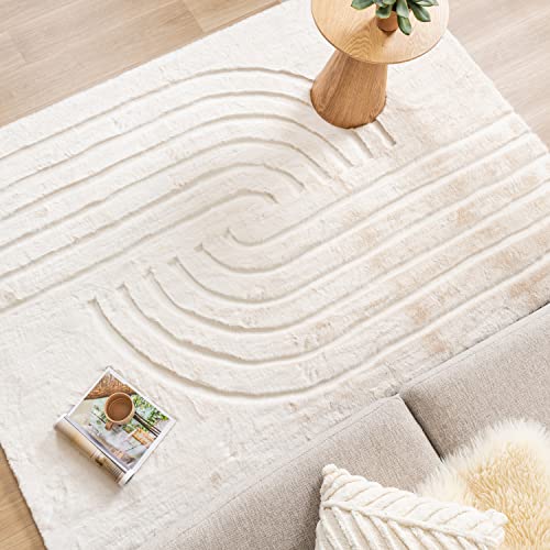 FRAAI | Home & Living Hochflor Teppich - Carvy Curves Creme 160x230cm - Asymmetrische, Sonstige - Boho, Klassik, Industrielle, Ländlich, Modern, Skandinavisch - Wohnzimmer, Kinderzimmer, Schlafzimmer, von FRAAI | Home & Living