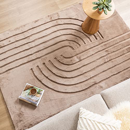 FRAAI | Home & Living Hochflor Teppich - Carvy Curves Taupe 200x290cm - Asymmetrische, Sonstige - Boho, Klassik, Industrielle, Ländlich, Modern, Skandinavisch - Wohnzimmer, Kinderzimmer, Schlafzimmer, von FRAAI | Home & Living