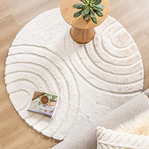 FRAAI Hochflor Teppich Rund - Carvy Arches Creme Ø 100cm - Boho, Modern, Skandinavisch - Wohnzimmer, Esszimmer, Kinderzimmer, Schlafzimmer - Fellteppich - Carpet von FRAAI | Home & Living