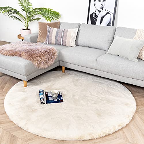 FRAAI Hochflor Teppich Rund - Comfy Supreme Creme Ø 100cm - Shaggy, Einfarbig - Modern, Skandinavisch - Wohnzimmer, Esszimmer, Schlafzimmer - Fellteppich - Carpet von FRAAI | Home & Living