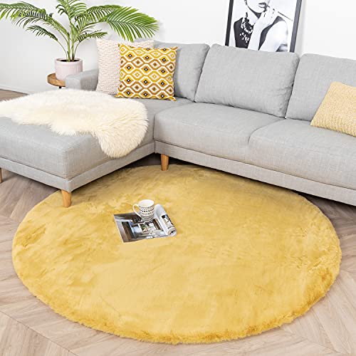 FRAAI Hochflor Teppich Rund - Comfy Supreme Gelb Ø 80cm - Shaggy, Einfarbig - Modern, Skandinavisch - Wohnzimmer, Esszimmer, Schlafzimmer - Fellteppich - Carpet von FRAAI | Home & Living