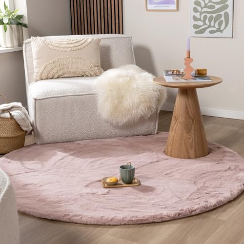 FRAAI | Home & Living Hochflor Teppich Rund - Comfy Supreme Rosa Ø 100cm - Shaggy, Einfarbig - Ländlich, Modern, Skandinavisch - Wohnzimmer, Esszimmer, Schlafzimmer - Fellteppich - Carpet von FRAAI | Home & Living