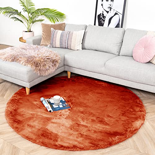 FRAAI | Home & Living Hochflor Teppich Rund - Comfy Supreme Terracotta Ø 100cm - Shaggy, Einfarbig - - Wohnzimmer, Schlafzimmer - Fellteppich - Carpet von FRAAI | Home & Living