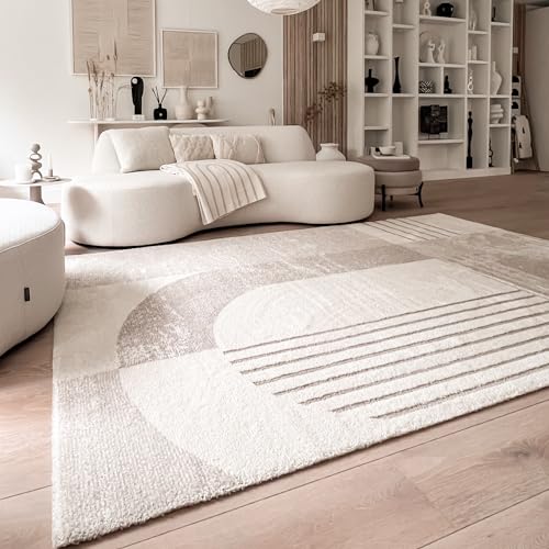 FRAAI | Home & Living Hochflor Teppich - Serene Shapes Creme 120x170cm - Abstrakt, Sonstige - Ländlich, Modern, Skandinavisch - Wohnzimmer, Schlafzimmer, Flur - Fellteppich - Carpet von FRAAI | Home & Living