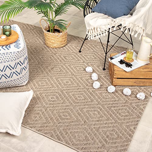 FRAAI | Home & Living In- & Outdoor Jute Teppich - Fora Tile Natural 120x170cm - Wetterfest - Synthetik, Polypropylen - Flachgewebe - Wohnzimmer, Esszimmer, Schlafzimmer, Balkon, Garten - Terrasse - von FRAAI | Home & Living