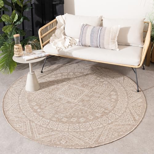 FRAAI | Home & Living In- & Outdoor Jute Teppich Rund - Atlas Aztec Braun Creme - Wetterfest - Polypropylen - Flachgewebe - Wohnzimmer, Esszimmer, Balkon, Garten/Terrasse - Terrasse - Rug von FRAAI | Home & Living