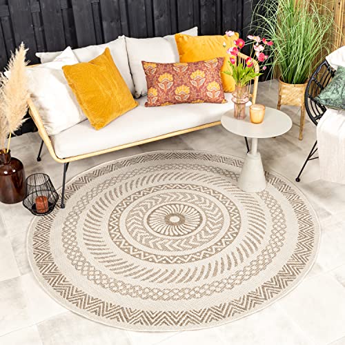 FRAAI | Home & Living In- & Outdoor Jute Teppich Rund - Nomad Aztec Creme - Wetterfest - Polypropylen - Flachgewebe - Wohnzimmer, Esszimmer, Balkon, Garten/Terrasse - Terrasse - Rug von FRAAI | Home & Living