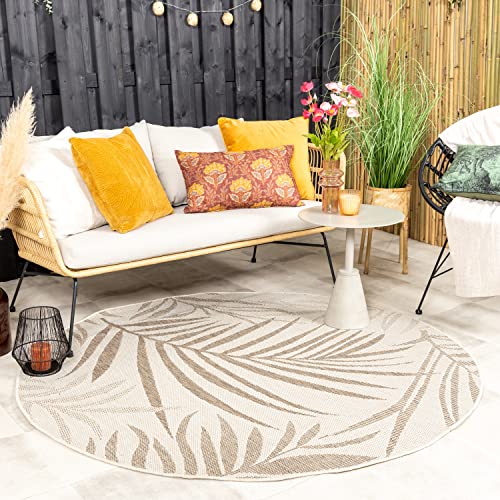 FRAAI | Home & Living In- & Outdoor Jute Teppich Rund - Nomad Leaves Creme Ø 240cm - Wetterfest - Synthetik, Polypropylen - Flachgewebe - Wohnzimmer, Esszimmer, Balkon, Garten - Terrasse - Carpet von FRAAI | Home & Living