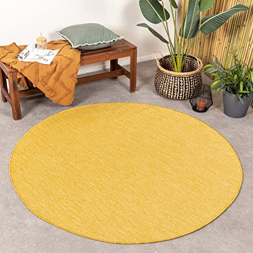 FRAAI | Home & Living In- & Outdoor Teppich Rund - Costa Ockergelb - Wetterfest - Polypropylen - Flachgewebe - Balkon, Garten/Terrasse - Terrasse - Rug von FRAAI | Home & Living