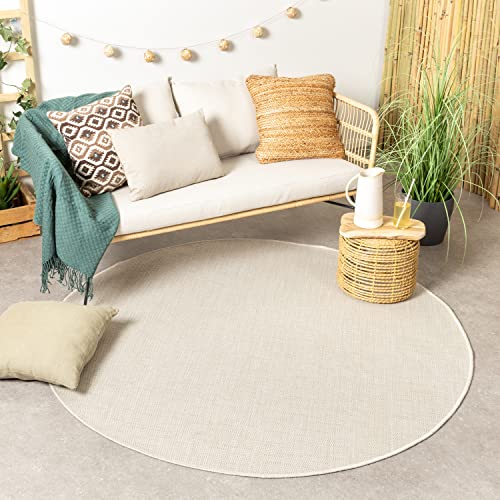 FRAAI In- & Outdoor Teppich Rund - Malta Melange Creme Ø 120cm - Wetterfest - Polypropylen - Flachgewebe - Balkon, Garten, Flur - Terrasse - Carpet von FRAAI | Home & Living