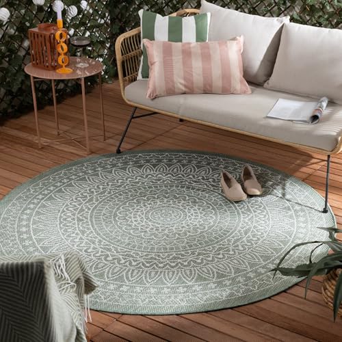FRAAI | Home & Living In- & Outdoor Teppich Rund - Summer Azteca Grün - Wetterfest - Polypropylen - Flachgewebe - Balkon, Garten/Terrasse - Terrasse - Rug von FRAAI | Home & Living