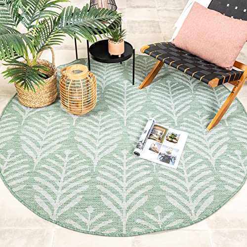 FRAAI | Home & Living In- & Outdoor Teppich Rund - Summer Leaves Grün Ø 100cm - Wetterfest - Synthetik, Polypropylen - Flachgewebe - Wohnzimmer, Flur - Terrasse - Carpet von FRAAI | Home & Living