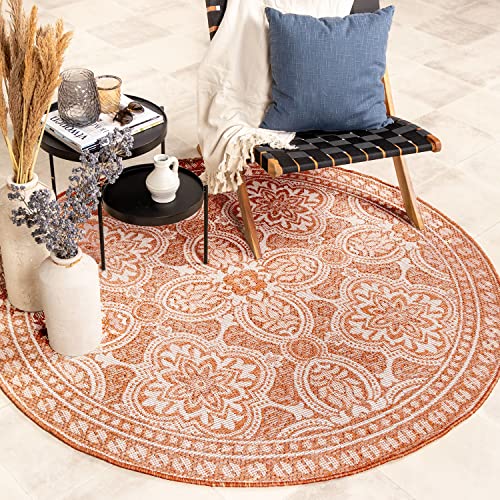 FRAAI | Home & Living In- & Outdoor Teppich Rund - Summer Oriental Terracotta Ø 160cm - Wetterfest - Synthetik, Polypropylen - Flachgewebe - Balkon, Garten - Terrasse - Carpet von FRAAI | Home & Living