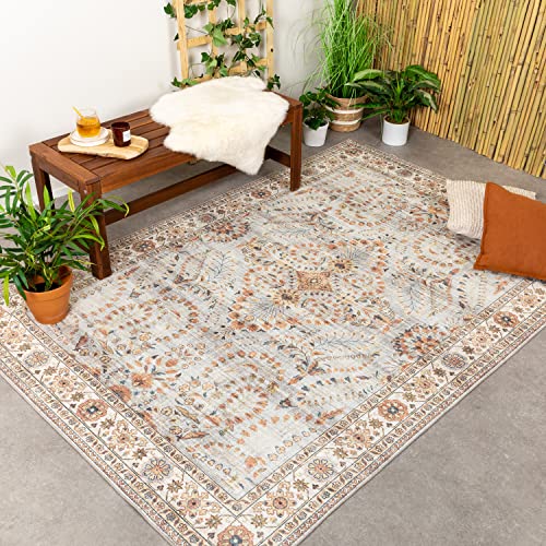 FRAAI | Home & Living Vintage Gartenteppich - Santo Flora Hellgrau 160x230cm - Wetterfest - Synthetik, Polyester - Flachgewebe - Balkon, Garten - Terrasse - Carpet von FRAAI | Home & Living