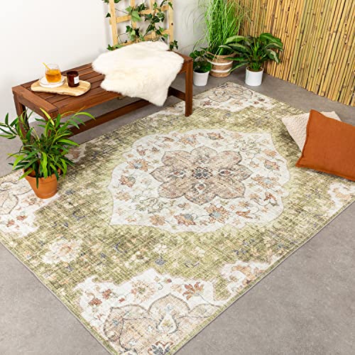 FRAAI | Home & Living Vintage Gartenteppich - Santo Mandala Grün 160x230cm - Wetterfest - Synthetik, Polyester - Flachgewebe - Balkon - Terrasse - Carpet von FRAAI | Home & Living