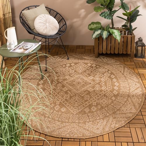 FRAAI | Home & Living Jute Gartenteppich Rund - Mavi Medaillon Creme Braun Ø 160cm - Wetterfest - Synthetik, Polypropylen - Flachgewebe - Garten, Flur - Terrasse - Carpet von FRAAI | Home & Living