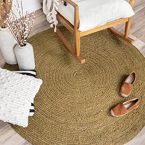 FRAAI | Home & Living Jute Teppich Rund - Fair Grün Ø 100cm - Jute - Flachgewebe - Einfarbig - Boho, Ländlich, Modern - Wohnzimmer, Esszimmer, Schlafzimmer - Carpet von FRAAI | Home & Living