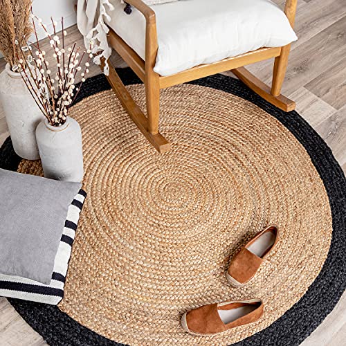 FRAAI | Home & Living Jute Teppich Rund - Fair Natur Schwarz Ø 100cm - Jute - Flachgewebe - Einfarbig - Boho, Ländlich, Modern - Wohnzimmer, Esszimmer, Schlafzimmer - Carpet von FRAAI | Home & Living