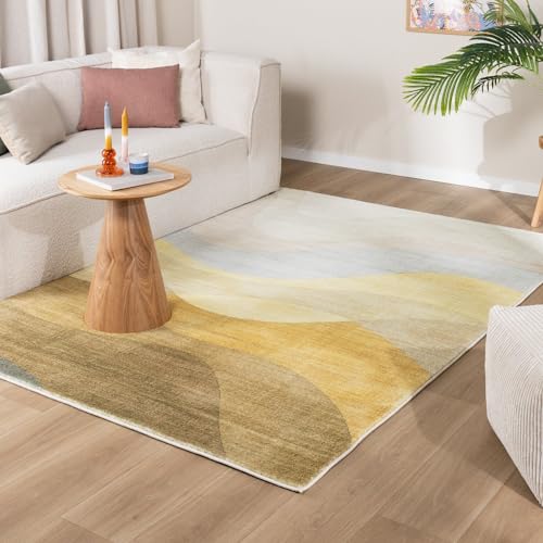 FRAAI | Home & Living Moderner Teppich - Field Gelb 200x290cm - Kurzflor - Abstrakt, Gewellt - Boho, Modern, Retro - Wohnzimmer, Esszimmer, Schlafzimmer - Carpet von FRAAI | Home & Living