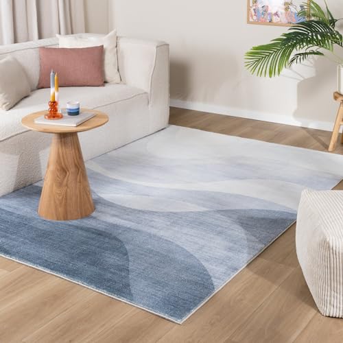 FRAAI Moderner Teppich - Field Blau Grau 80x150cm - Kurzflor - Gewellt - Boho, Modern, Wohnzimmer, Esszimmer, Schlafzimmer - Carpet von FRAAI | Home & Living