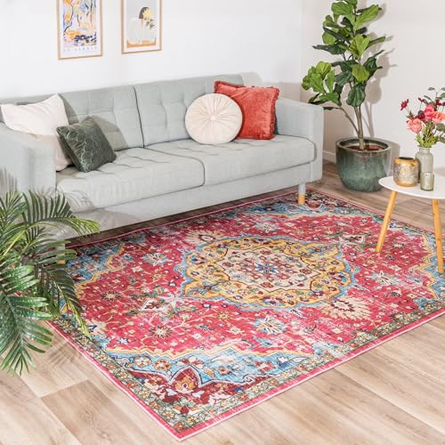 FRAAI | Home & Living Orientteppich - Leyla Medaillon Bunt 140x200cm - Polypropylen - Kurzflor - Vintage - Klassik, Ländlich, Orientalisch, Retro - Wohnzimmer, Esszimmer, Schlafzimmer - Carpet von FRAAI | Home & Living