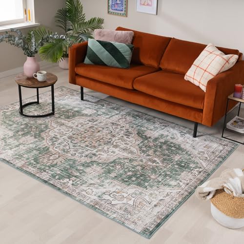 FRAAI | Home & Living Orientteppich - Leyla Medaillon Grün 120x170cm - Polypropylen - Kurzflor - Vintage - Klassik, Ländlich, Orientalisch, Retro - Wohnzimmer, Esszimmer, Schlafzimmer - Carpet von FRAAI | Home & Living