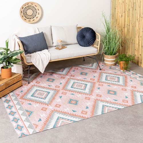 FRAAI | Home & Living Outdoor Teppich Boho - Vedra Aztec Rosa - Wetterfest - Polypropylen - Flachgewebe - Garten/Terrasse - Terrasse - Rug von FRAAI | Home & Living