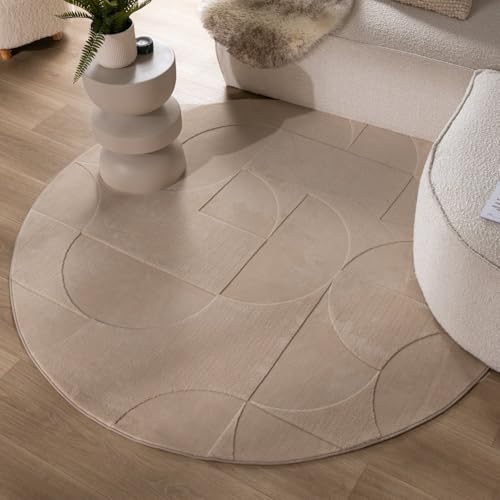 FRAAI | Home & Living Runder Teppich Wohnzimmer - Charm Circles Beige - Polyester - Kurzflor - Einfarbig, Geometrisch - Waschbar in Waschmaschine - Modern - Wohnzimmer, Esszimmer, Schlafzimmer - von FRAAI | Home & Living