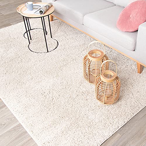 FRAAI | Home & Living Teppich Hochflor - Lofty Creme Weiß 120x170cm - Einfarbig - Ländlich, Modern, Skandinavisch - Wohnzimmer, Esszimmer, Schlafzimmer - Fellteppich - Carpet von FRAAI | Home & Living