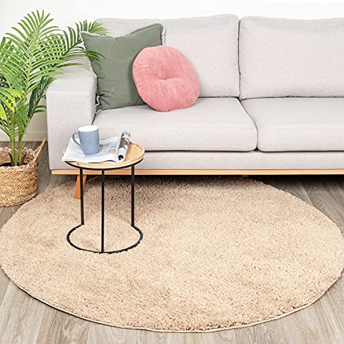 FRAAI | Home & Living Teppich Hochflor Rund - Lofty Beige Ø 100cm - Einfarbig - Ländlich, Modern, Skandinavisch - Wohnzimmer, Esszimmer, Schlafzimmer - Fellteppich - Carpet von FRAAI | Home & Living