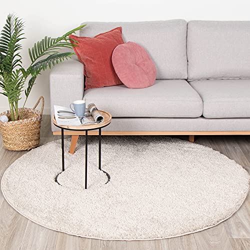 FRAAI Teppich Hochflor Rund - Lofty Creme Weiß Ø 100cm - Einfarbig - Modern, Skandinavisch - Wohnzimmer, Esszimmer, Schlafzimmer - Fellteppich - Carpet von FRAAI | Home & Living