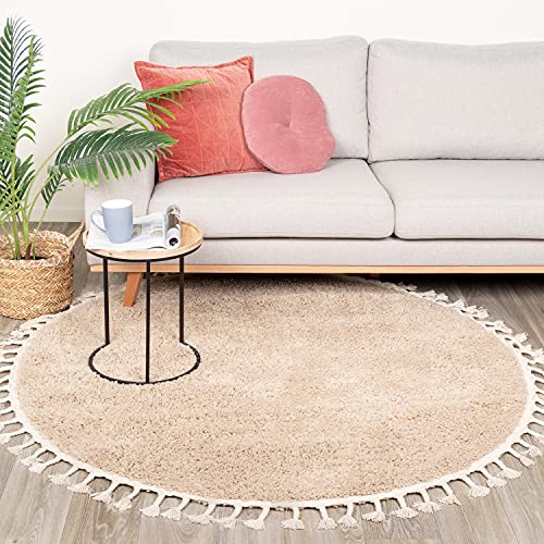 FRAAI Teppich Hochflor Rund - Lofty Fringe Beige Ø 100cm - Einfarbig - Modern, Skandinavisch - Wohnzimmer, Esszimmer, Schlafzimmer - Fellteppich - Carpet von FRAAI | Home & Living