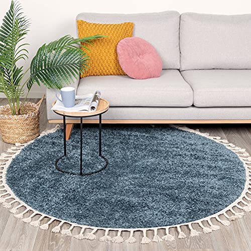 FRAAI Teppich Hochflor Rund - Lofty Fringe Blau Ø 100cm - Einfarbig - Modern, Skandinavisch - Esszimmer - Fellteppich - Carpet von FRAAI | Home & Living