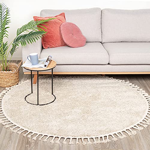 FRAAI Teppich Hochflor Rund - Lofty Fringe Creme Weiß Ø 150cm - Einfarbig - Modern, Skandinavisch - Wohnzimmer, Esszimmer, Schlafzimmer - Fellteppich - Carpet von FRAAI | Home & Living