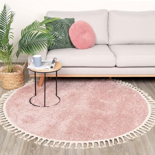 FRAAI | Home & Living Teppich Hochflor Rund - Lofty Fringe Rosa Ø 150cm - Einfarbig - Ländlich, Modern, Skandinavisch - Wohnzimmer, Esszimmer, Schlafzimmer - Fellteppich - Carpet von FRAAI | Home & Living