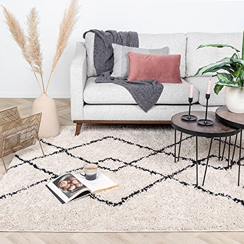 FRAAI | Home & Living Teppich Hochflor - Sensa Pair Creme Schwarz 120x170cm - Kariert, Gestreift, Shaggy - Industrielle, Ländlich, Modern, Skandinavisch - Wohnzimmer, Esszimmer, Schlafzimmer - von FRAAI | Home & Living