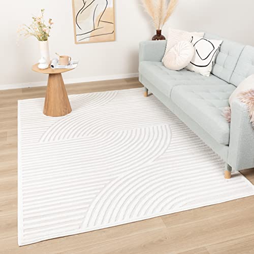 FRAAI | Home & Living Teppich Modern - Nori Curves Weiß 140x200cm - Kurzflor - Abstrakt, Gestreift, Sonstige - Boho, Industrielle, Ländlich, Modern, Skandinavisch, Retro - Wohnzimmer, Esszimmer, von FRAAI | Home & Living