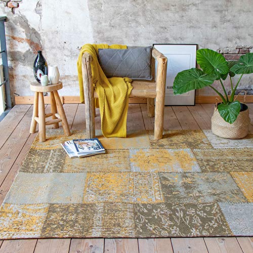 FRAAI | Home & Living Teppich Patchwork - Dreams Gelber Ocker 140x200cm - Baumwolle - Flachgewebe - Antik, Vintage, Patchwork - Klassik, Industrielle - Wohnzimmer, Esszimmer, Schlafzimmer - Carpet von FRAAI | Home & Living