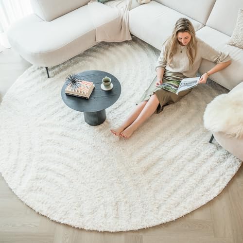 FRAAI Teppich Skandinavisch Rund - Lova Arches Creme Ø 120cm - Einfarbig - Modern, Skandinavisch - Wohnzimmer, Esszimmer, Kinderzimmer, Schlafzimmer - Fellteppich - Carpet von FRAAI | Home & Living