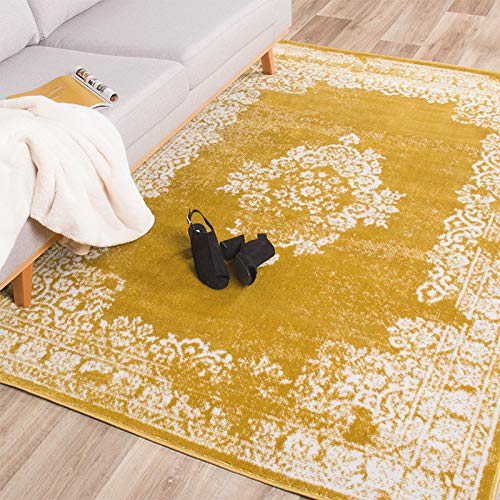 FRAAI | Home & Living Teppich Vintage - Adore Medaillon Gelb 80x150cm - Synthetik, Polypropylen - Kurzflor - Vintage - Klassik, Industrielle, Orientalisch - Wohnzimmer, Esszimmer, Schlafzimmer - von FRAAI | Home & Living