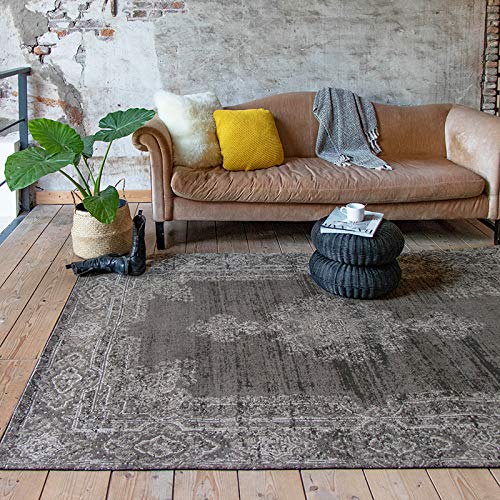 FRAAI | Home & Living Teppich Vintage - Dreams Anthrazit Braun 140x200cm - Baumwolle - Flachgewebe - Antik, Vintage - Klassik, Industrielle - Wohnzimmer, Esszimmer, Schlafzimmer - Carpet von FRAAI | Home & Living