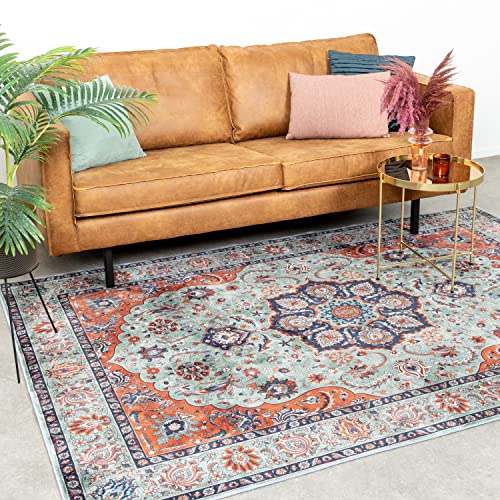 FRAAI | Home & Living Teppich Vintage - Imagine Medaillon Grün 80x150cm - Baumwolle, Synthetik, Polyester - Flachgewebe - Vintage, Symmetrische - Klassik, Industrielle, Orientalisch - Wohnzimmer, von FRAAI | Home & Living